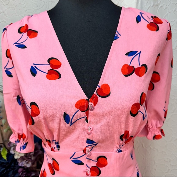 Kate Spade♠️ Cherry 🍒 Print Pink Dress (10)‼️NWOT‼️ - Picture 2 of 16
